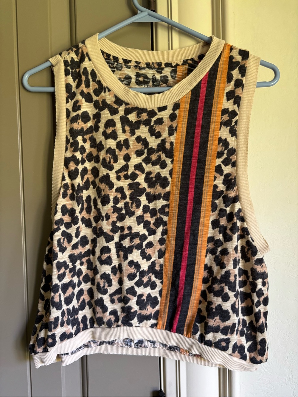 Leopard Print tank Top with Accent Stripes - free people